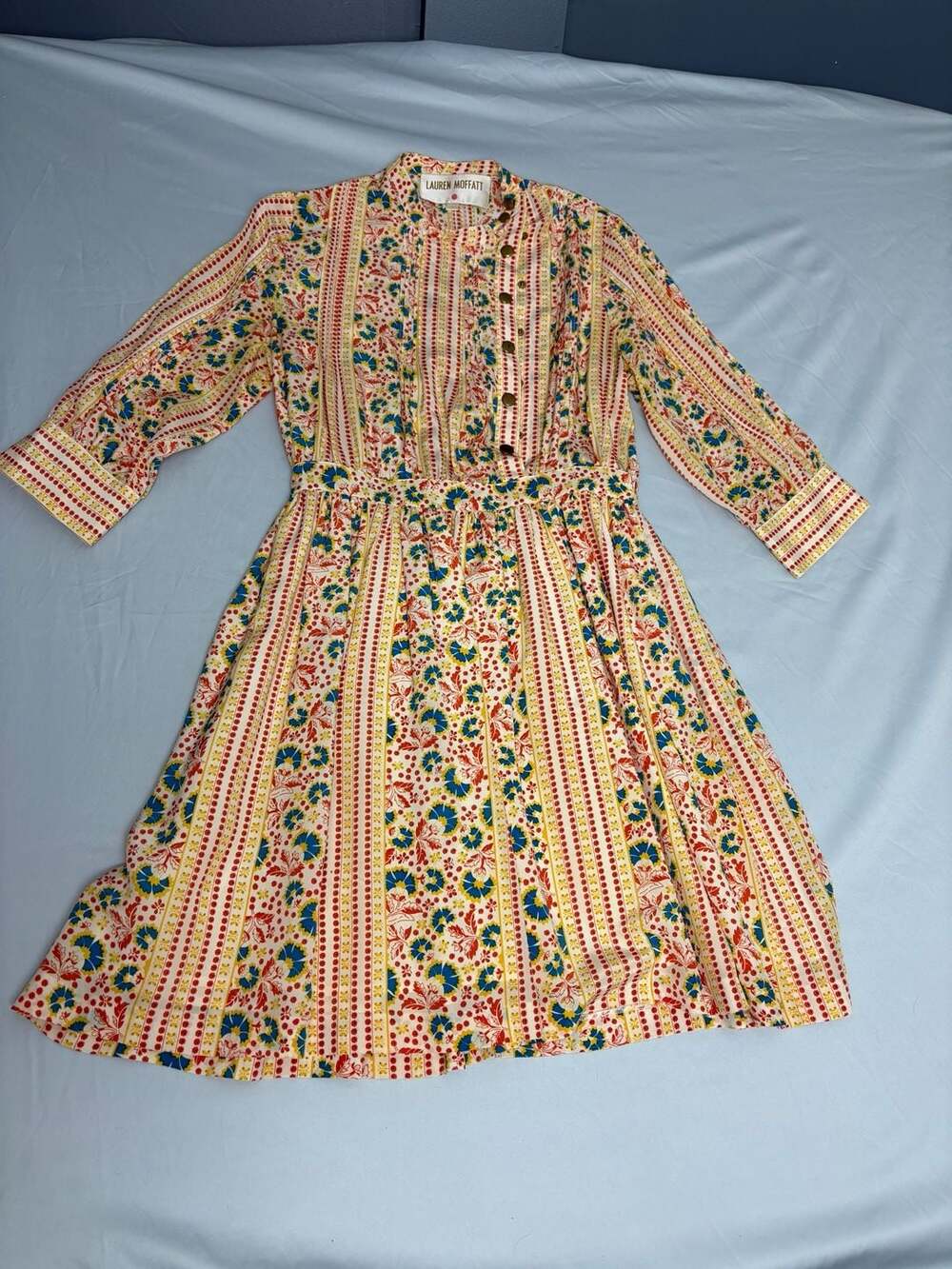 Lauren Moffatt Silk Floral Striped Midi Dress